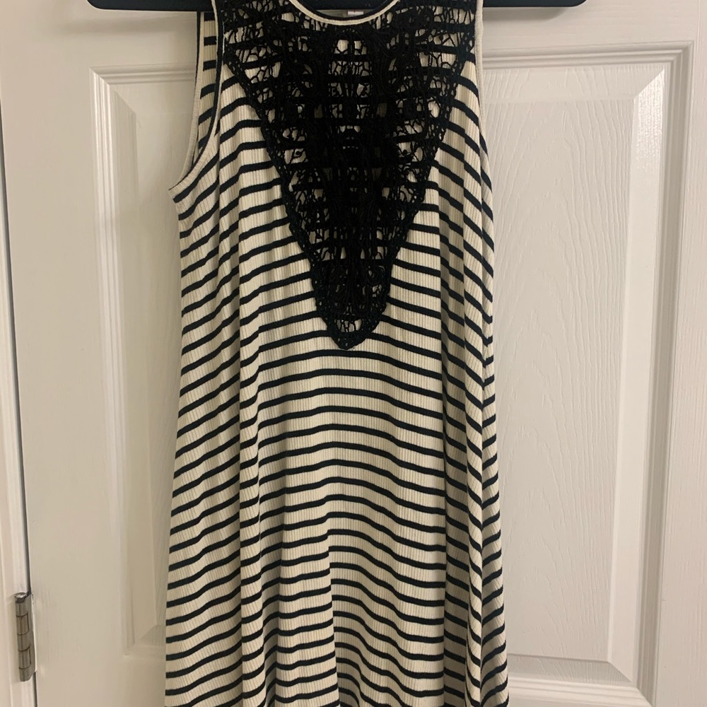 Cream & black striped midi dress